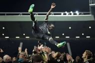 WEST BROMWICH, ENGLAND - MAY 12: N'Golo Kante is thrown in the air by team mates as Chelsea celebrate winning the league after the Premier League match between West Bromwich Albion and Chelsea at The Hawthorns on May 12, 2017 in West Bromwich, England. Chelsea are crowned champions after a 1-0 victory against West Bromwich Albion. (Photo by Michael Regan/Getty Images)Restrictions  (Photo by Michael Regan/Getty Images)